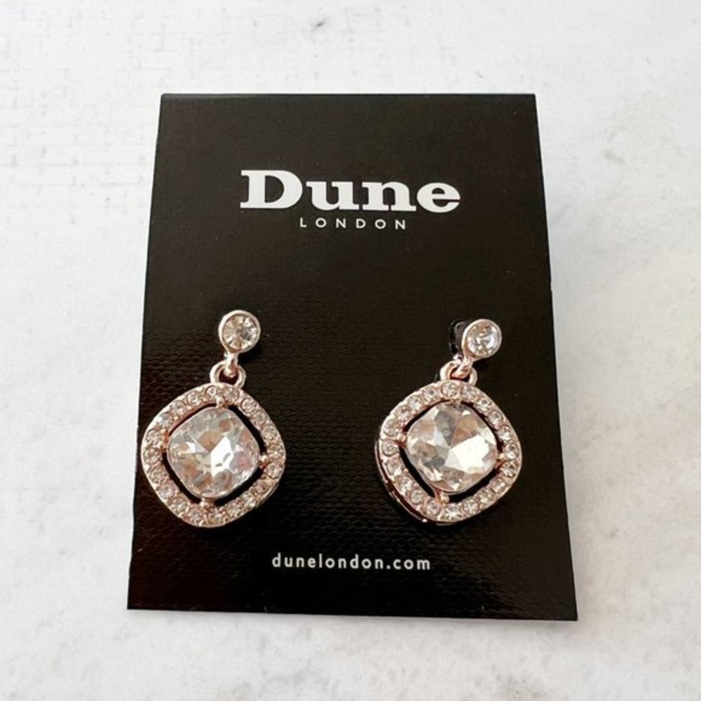 4/$25 Dune London Janet Glass Crystal Drop Earrings Rose Gold Toned
